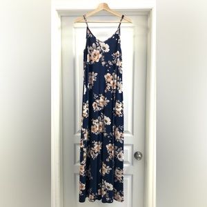 Navy / Pink Floral Maxi Dress